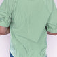 Mint Green Plus Size Striped Print Collar V Neck Short Sleeve Blouse