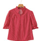 Blue Stripe Ruffled Short Puff Sleeve Button Front Blouse