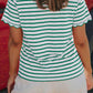 Black Stripe Scalloped Trim Round Neck T Shirt