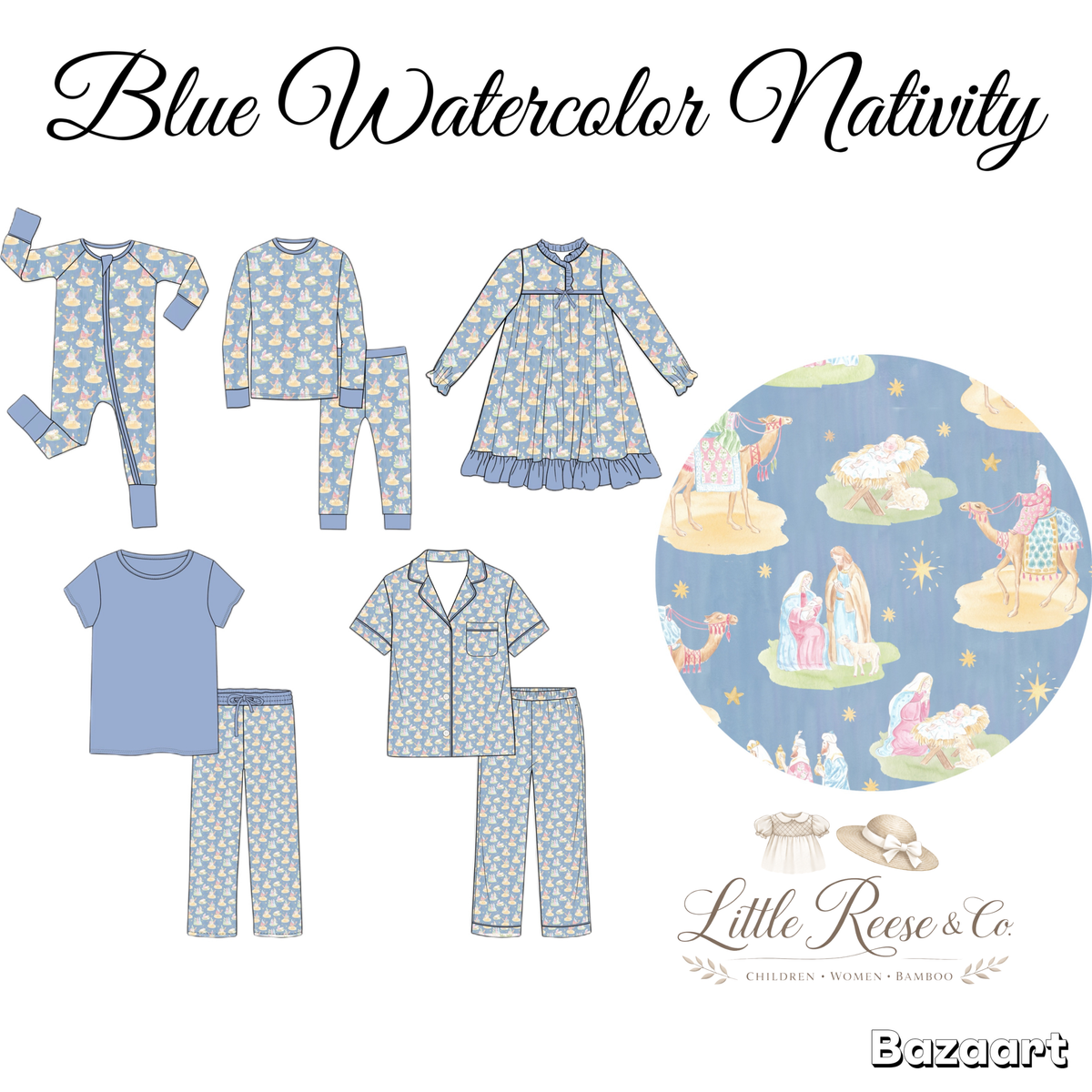 Blue Watercolor Nativity Bamboo- ETA November
