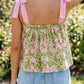 Green Floral Printed Knot Straps Babydoll Tank Top