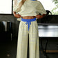 Yellow Stripe Colorblock Trim Crew Neck Loose Tee Drawstring Elastic Waist 2pcs Pant Set