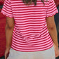Black Stripe Scalloped Trim Round Neck T Shirt