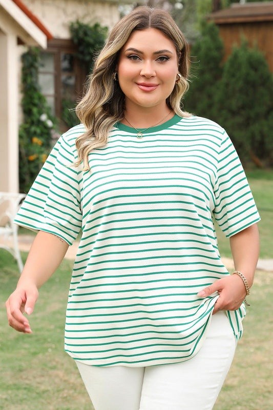 Green Stripe Plus Size St Patricks Day Round Neck T Shirt