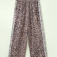 Beige Leopard Print Side Striped Detail Casual Wide Leg Pants