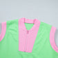 Green Color Block Accent Half Zip Top Athleisure Shorts Set