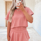 Black 2pcs Cropped Tee and Ruffle High Waist Skort Set