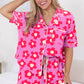 Flower Print Short Sleeve Shirt Pajamas Set