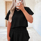 Black 2pcs Cropped Tee and Ruffle High Waist Skort Set