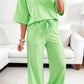 Yellow Cream Lace Patchwork Half Sleeve Top Elastic Waist Pants Two Piece Set