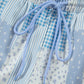 Sky Blue Patchwork Floral Print Drop Shoulder Baggy Pullover Drawstring Shorts Set