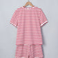 Red Stripe Scallop Trim Casual Top 2pcs Short Set