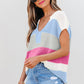 Pink Color Block Notch V Neck Sweater T Shirt