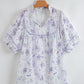 Purple Floral Trimmed Detail Split Neck Plus Size Top