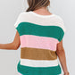 Pink Color Block Notch V Neck Sweater T Shirt