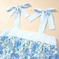 Sky Blue Floral Striped Patchwork Knot Straps 2pcs Short Set
