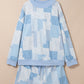 Sky Blue Patchwork Floral Print Stand Neck Long Sleeve Two-piece Outfit Plus Size Set