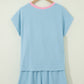 Yellow Cream Soft Ribbed Color Block Trim Casual Short Set