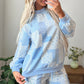 Sky Blue Patchwork Floral Print Drop Shoulder Baggy Pullover Drawstring Shorts Set