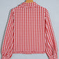 Red Plaid Long Sleeve Button Down Frill Detail Casual Shirt