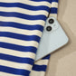 Dark Blue Striped Shift Dress Colorblock V Neck Short Sleeve Casual Summer