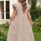 Brown Stripe Plus Size Slit V Neck Tiered Flutter Sleeve Maxi Dress