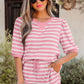 Green Stripe Puff Short Sleeve T Shirt Matching Shorts Set