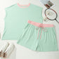 Yellow Cream Plus Size Ribbed Color Block Trim Drawstring Shorts 2pcs Set