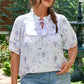 Purple Floral Trimmed Detail Split Neck Plus Size Top