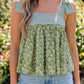 Green Floral Printed Knot Straps Babydoll Tank Top