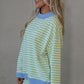 Pink Stripe Color Block Detail Long Sleeve Pullover Elastic Waist Pull On Shorts 2pcs Set