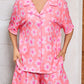 Flower Print Short Sleeve Shirt Pajamas Set