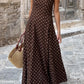 Brown Polka Dot Print Square Neck Sleeveless Vacation Long Dress