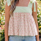 Green Floral Printed Knot Straps Babydoll Tank Top