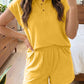 Mist Blue Loose Polo Tee Elastic Waist 2pcs Short Set