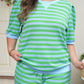 Green Stripe Plus Size Colorblock Detail Puff Sleeve Top Drawstring Shorts 2pcs Outfit