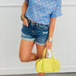 Sky Blue Raised Rib Polka Dot Print Cuffed Short Sleeve Top