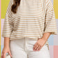 Apricot Stripe Plus Size Textured Patchwork Detail Half Sleeve Top