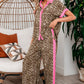 Brown Contrast Trim Leopard Top and Pant Set