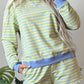 Pink Stripe Color Block Detail Long Sleeve Pullover Elastic Waist Pull On Shorts 2pcs Set