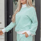 Sky Blue Stripe Oversize Mock Neck Sweatshirt and Shorts Set