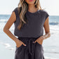 Ashleigh Blue Knit Open Back Cap Sleeve Drawstring Elastic Waistband Romper