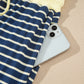 Blue Stripe Color Block Patchwork Zip V Neck Pullover Loose Pants 2pcs Set