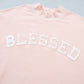 Light Pink BLESSED Embroidered Trim Patch Graphic Plus Size Mock Neck Sweatshirt