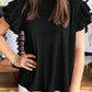 Rose Red Solid Color Textured Ruffle Trim Short Sleeve Blouse