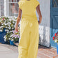 Yellow Cream Solid Color Cropped Tank Top and Jogger Pants Set