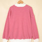 Sky Blue Stripe Oversize Mock Neck Sweatshirt and Shorts Set