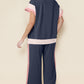 Navy Blue Color Block Detail Casual Two-piece Set