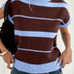 Sky Blue Stripe Striped Short Sleeve Round Neck Casual Knit Top