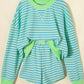 Pink Stripe Color Block Detail Long Sleeve Pullover Elastic Waist Pull On Shorts 2pcs Set